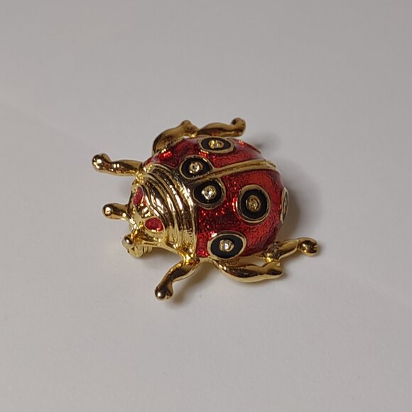 Red And Gold Tone Ladybug Brooch - Picture 8 of 9